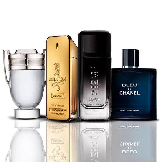 Sada 4 parfémů | Invictus + One Million + 212 VIP Black + Bleu de Chanel 100 ml